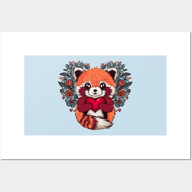 Cute Red Panda for Valentines Day Wall Art by SusanaDesigns